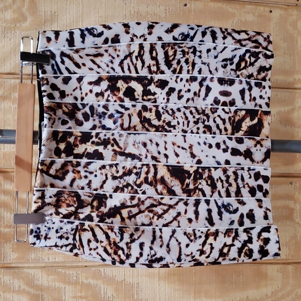 Zara NWT Brown Cream Animal Leopard Print Knit Mini Skirt Size M